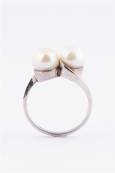 Grote foto wit gouden slag ring met 2 cultiv parels kleding dames sieraden