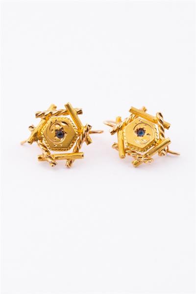 Grote foto antieke gouden oorhangers met saffier kleding dames sieraden