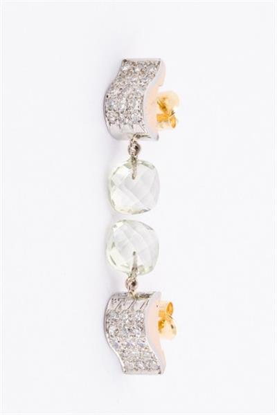 Grote foto gouden oorknoppen met in elk diamanten en een prasioliet kleding dames sieraden