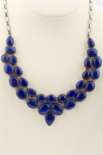 Grote foto zilveren collier met lapis lazuli kleding dames sieraden