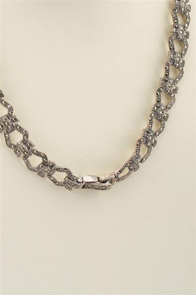 Grote foto zilveren schakel collier met markasiet kleding dames sieraden