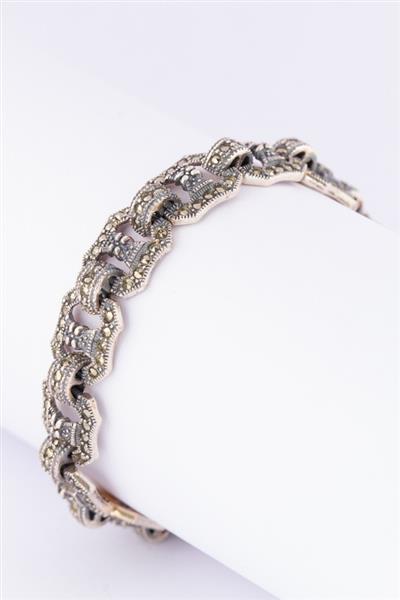 Grote foto zilveren schakel armband met markasiet kleding dames sieraden