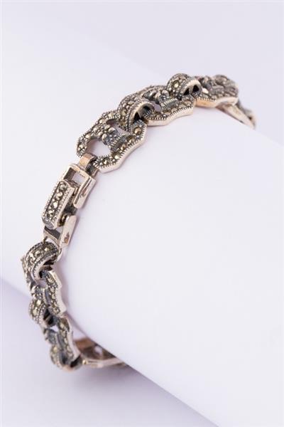 Grote foto zilveren schakel armband met markasiet kleding dames sieraden