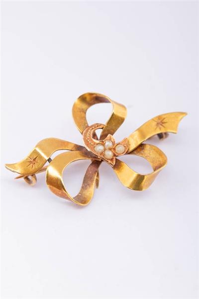 Grote foto antieke 18 krt. gouden broche met parels kleding dames sieraden