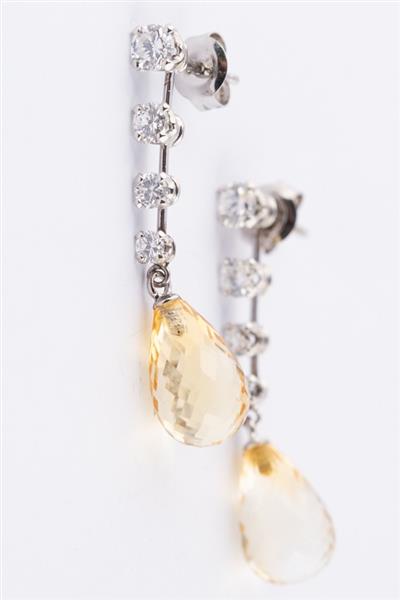 Grote foto wit gouden oorhangers met briljant en briolet citrien kleding dames sieraden