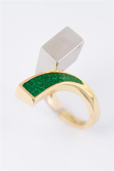 Grote foto wit geel gouden slag ring met groen emaille kleding dames sieraden