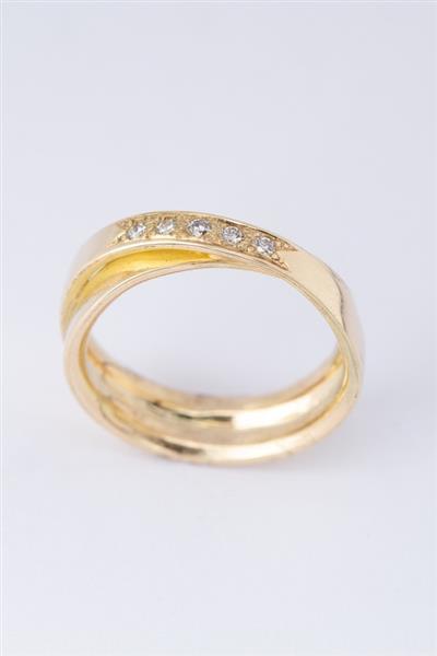Grote foto gouden crossover ring met 5 briljanten kleding dames sieraden