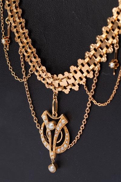 Grote foto antiek gouden collier met parels kleding dames sieraden