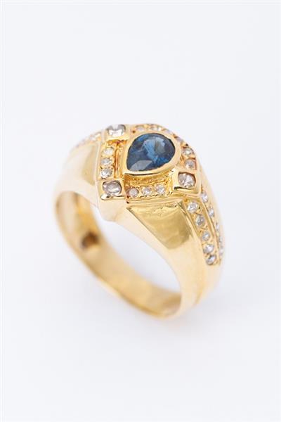 Grote foto gouden ring met saffier en briljanten kleding dames sieraden