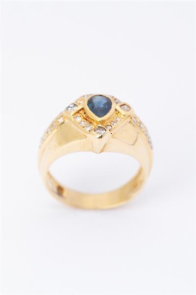 Grote foto gouden ring met saffier en briljanten kleding dames sieraden