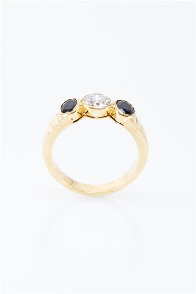 Grote foto gouden rij ring met een briljant en saffieren kleding dames sieraden