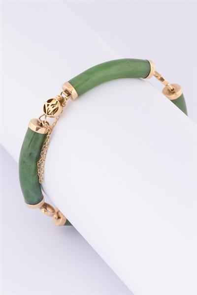 Grote foto gouden schakel armband met jade kleding dames sieraden