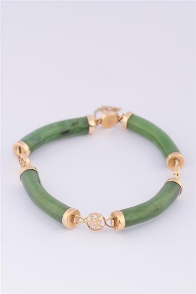 Grote foto gouden schakel armband met jade kleding dames sieraden