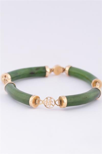 Grote foto gouden schakel armband met jade kleding dames sieraden