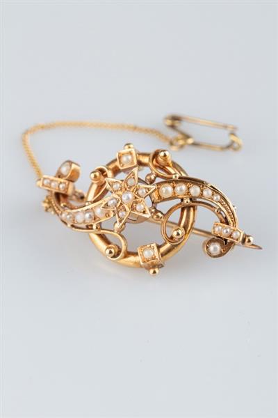 Grote foto gouden broche met parels kleding dames sieraden