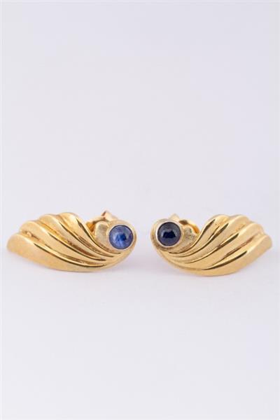Grote foto gouden oorknoppen met saffier kleding dames sieraden