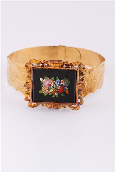 Grote foto gouden biedermeier armband met bloemen in onyx kleding dames sieraden