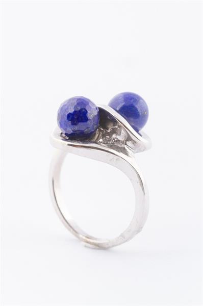 Grote foto wit gouden slag ring met lapis lazuli kleding dames sieraden