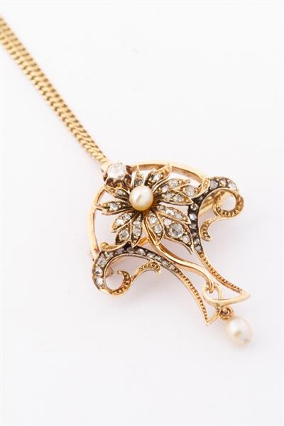 Grote foto gouden broche hanger met parels en diamanten kleding dames sieraden