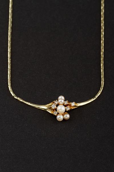 Grote foto gouden collier met cultiv parels en briljanten kleding dames sieraden