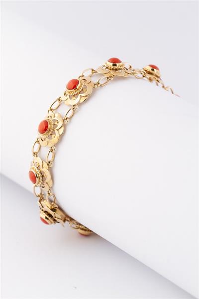 Grote foto gouden schakel armband met bloedkoralen kleding dames sieraden