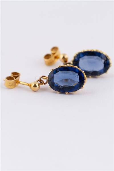 Grote foto gouden oorhangers met blauw kristal kleding dames sieraden