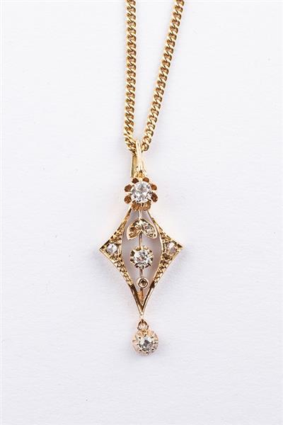 Grote foto antieke gouden art nouveau hanger met oud geslepen briljanten en diamanten kleding dames sieraden