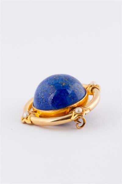 Grote foto gouden broche met een lapis lazuli en parels kleding dames sieraden