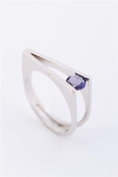 Grote foto wit gouden ring met blauw kristal kleding dames sieraden