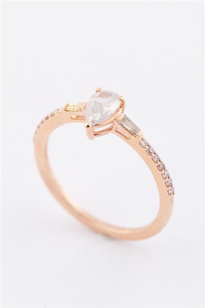 Grote foto gouden ros ring met een peer geslepen met briljant kleding dames sieraden