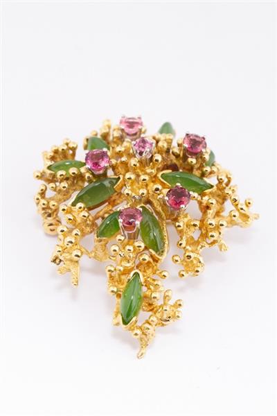 Grote foto gouden broche met jade en toermalijn kleding dames sieraden