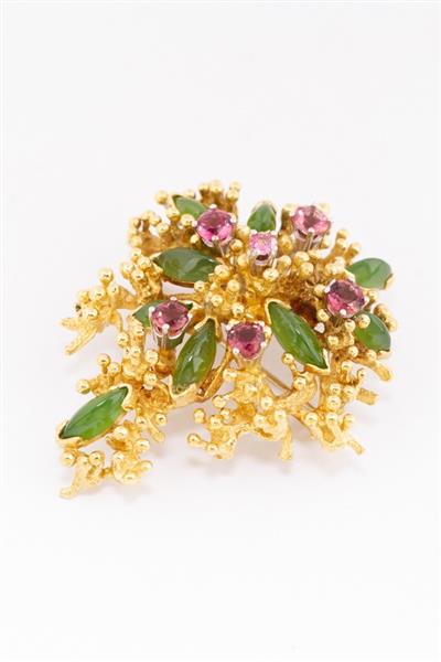 Grote foto gouden broche met jade en toermalijn kleding dames sieraden