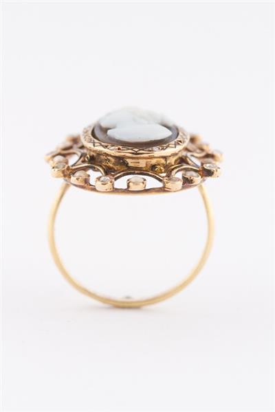 Grote foto antieke gouden ring met schelp cam e parels en diamanten kleding dames sieraden