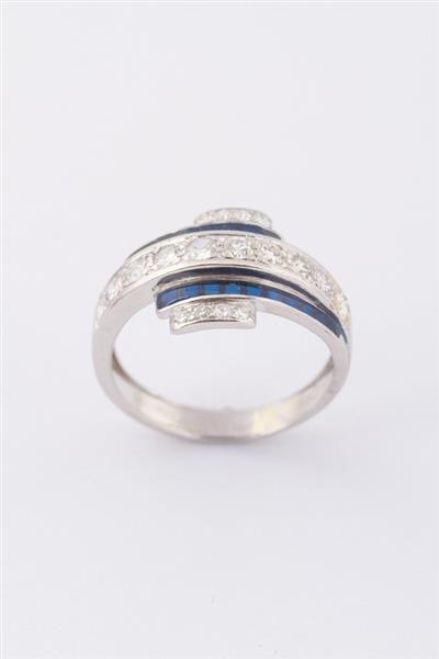 Grote foto platina slag ring met briljanten en blauw emaille kleding dames sieraden