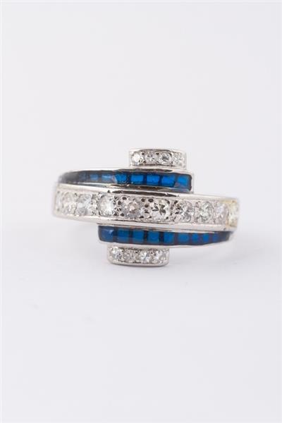 Grote foto platina slag ring met briljanten en blauw emaille kleding dames sieraden