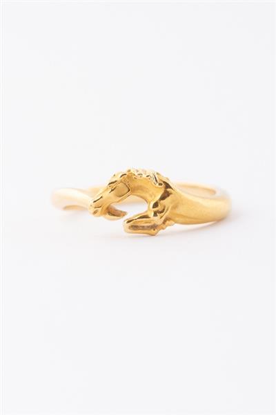 Grote foto gouden ring met een springend paard kleding dames sieraden