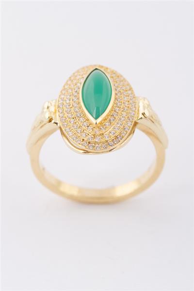 Grote foto gouden dubbele entourage ring met groen agaat en briljanten kleding dames sieraden