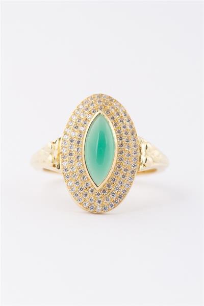 Grote foto gouden dubbele entourage ring met groen agaat en briljanten kleding dames sieraden