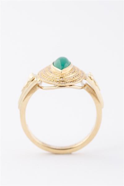 Grote foto gouden dubbele entourage ring met groen agaat en briljanten kleding dames sieraden