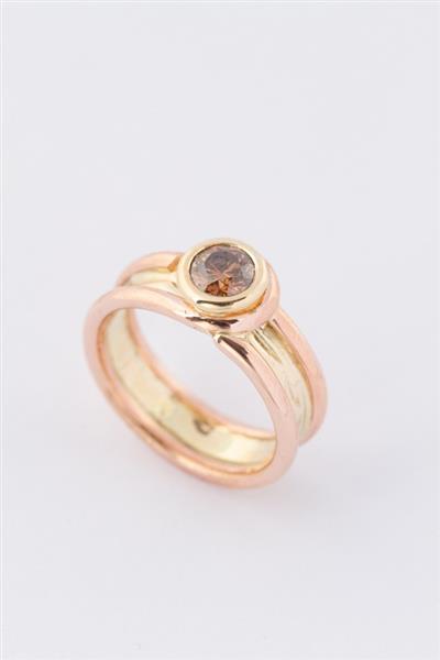 Grote foto ros geel gouden bi color gouden ring met een bruine briljant kleding dames sieraden