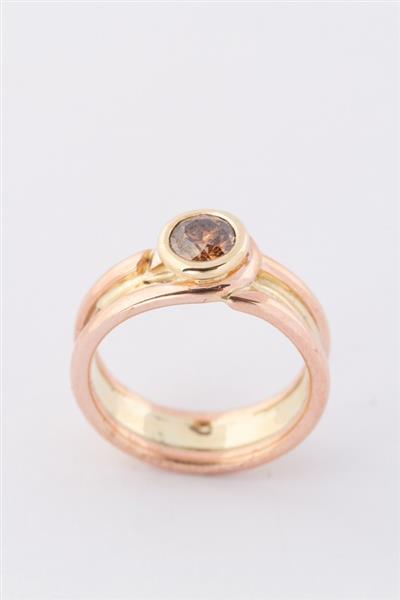 Grote foto ros geel gouden bi color gouden ring met een bruine briljant kleding dames sieraden
