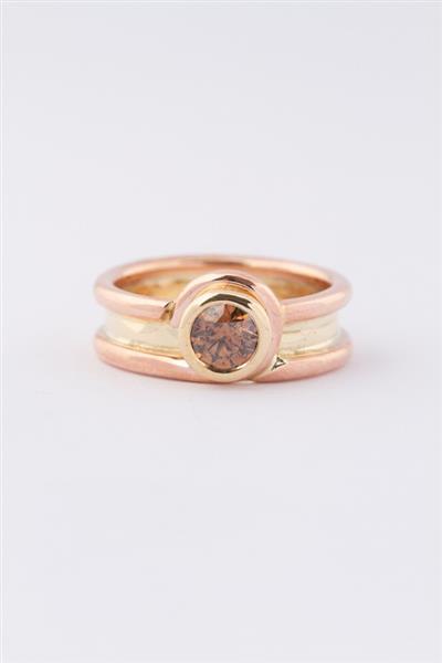 Grote foto ros geel gouden bi color gouden ring met een bruine briljant kleding dames sieraden