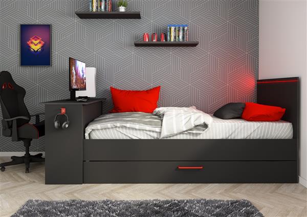 Grote foto bzone gamingbed met bureau en bedlade antraciet trasman antiek en kunst stoelen en banken