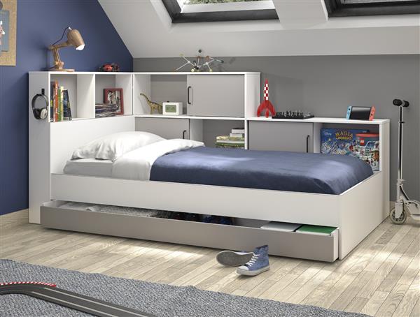 Grote foto erwan 1 persoonsbed met kastjes en lade wit grijs gami antiek en kunst stoelen en banken