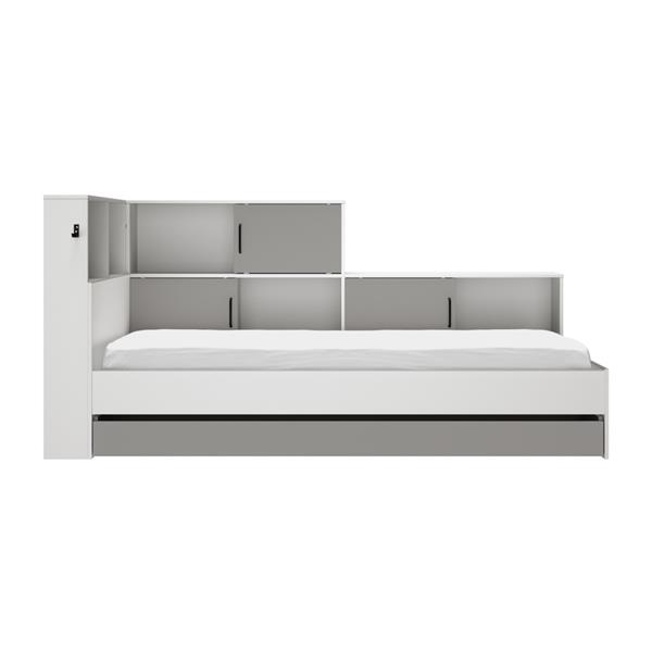 Grote foto erwan 1 persoonsbed met kastjes en lade wit grijs gami antiek en kunst stoelen en banken