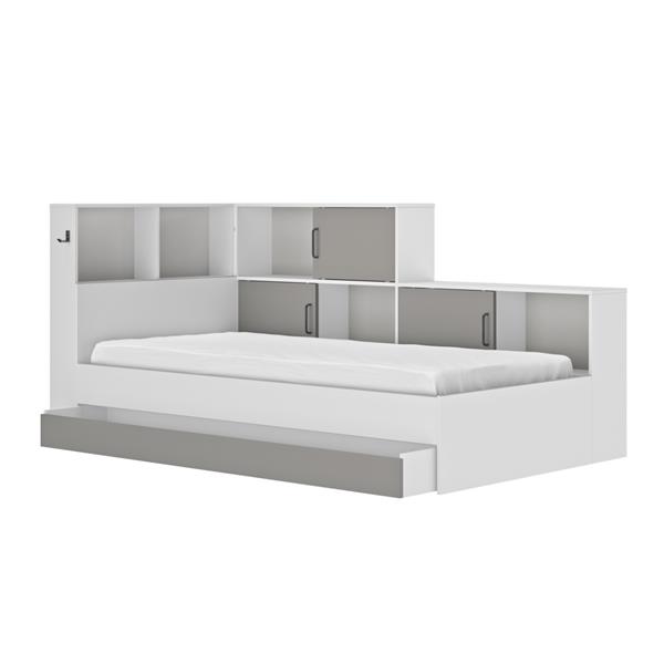 Grote foto erwan 1 persoonsbed met kastjes en lade wit grijs gami antiek en kunst stoelen en banken