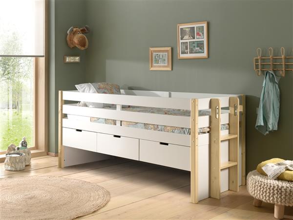 Grote foto margrit halfhoogslaper met lades 90x200 wit vipack kinderen en baby complete kinderkamers