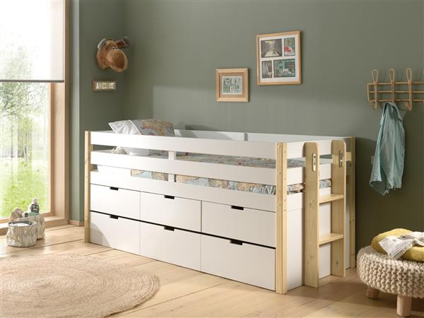 Grote foto margrit halfhoogslaper met lades 90x200 wit vipack kinderen en baby complete kinderkamers