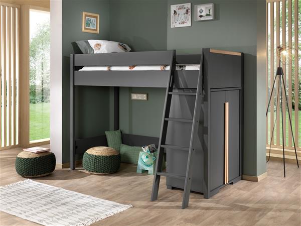 Grote foto london hoogslaper 90x200 antraciet vipack kinderen en baby complete kinderkamers