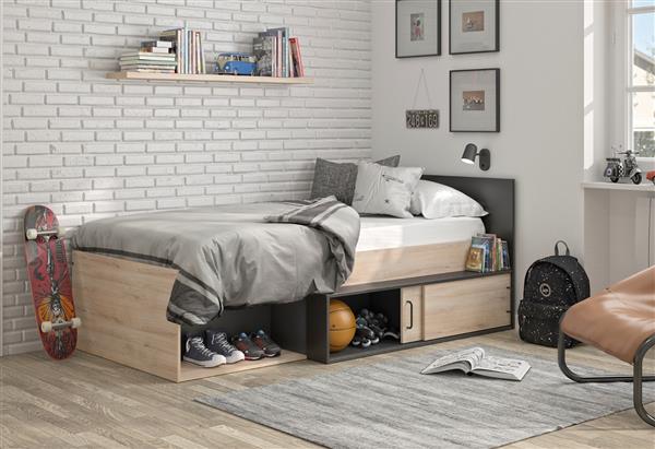 Grote foto erquy 1 persoonsbed blank eiken zwart gami antiek en kunst stoelen en banken